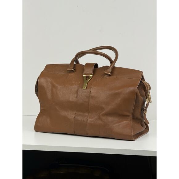 SAINT LAURENT Y Line Cabas Chic Handbag Women's Brown Leather Large - Picture 1 of 15